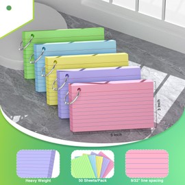 250 Count Colored Index Cards with Ring 3 x 5 Inch Heavyweight Ruled Index Cards, Flash Cards for School & Office Supplies and Home Organization, Durable Study To Do List Note Cards with Ruled Lines