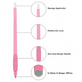 Guapa Pack of 10 - Disposable Microblading Pen With Pigment Sponge Brush, U and F Shapes For Eyebrow Makeup Microblading Supplies Kit (P-0.15-18U-Pink)