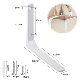 SAMSYOKI Pack of 6 Shelf Brackets Metal White Shelf Brackets Angle Bracket Wall Mounting Heavy Duty Shelf Brackets with Screws 90 Degree Shelf Holder for Bookshelves Storage Shelf Kitchen 150 x 125 mm