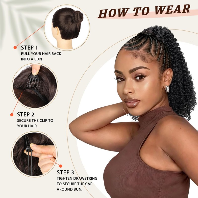 Drawstring Ponytail Extension 12Inch Short Kinky Curly Ponytail for Women