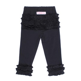RuffleButts® Baby/Toddler Girls Soft Knit Ankle Length Ruffle Leggings - Black Ruffle, 12-18m