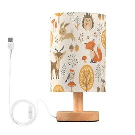 Oarencol Bedside Table Lamp Woodland Animals Nightstand Lamp with Wood Fox Owl Deer Buuny Trees Leaves Desk Lamps for Bedroom Living Room Nursery Office Home Decor
