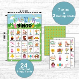 KFNER Easter Day Bingo Games - Bunny Bingo Card - 24 Players Bingo Game Set for Adult Family Friends Colleagues - School Classroom Indoor Outdoor Activities - Spring Party Favors Supplies -C02
