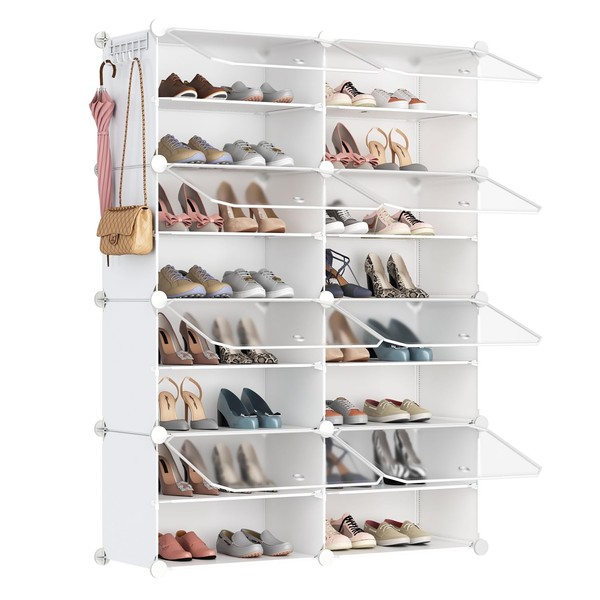 BASTUO Shoe Rack with Door, Plastic Enclosed Shoe Rack, Multi-Purpose