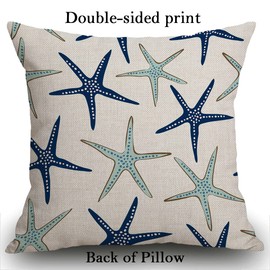 Smooffly Coastal Nautical Cushion Cover, Coastal Nautical Starfish Repeat Pattern Navy Blue Square 18 x 18 Inches Decorative Throw Pillow Cover Cotton for Sofa Bedroom Car 45 x 45 cm