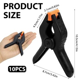 Pack of 10 Spring Clamps, 4 Inch High Performance Nylon Clamps, Black, Adjustable Glue Clamps with Movable Ribbed Jaws for Woodworking, DIY Projects and Photo Studio Backgrounds