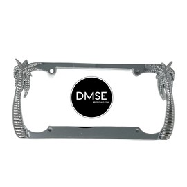 DMSE Palm Tree Beach Theme Universal Metal License Plate Frame Cool Decorative Design for Any Vehicle (Chrome)