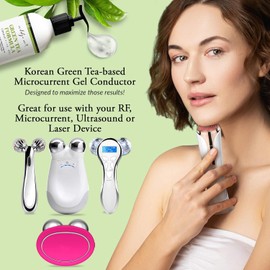 Facial Conductive Gel (8.45 oz) – Enriched with Korean Green Tea Extract, Aloe Leaf Water & Hyaluronic Acid. Perfect primer gel for microcurrent devices, RF, red light therapy, and face/body sculpting treatments.
