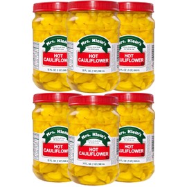Mrs. Klein's Hot Cauliflower Bites | Hot & Spicy Pickle Cauliflower Florets | Unique salad toppings | Low Carb Snack | Vegan snack | Kosher, Keto Friendly & Gluten Free | Spicy Pickled Vegetables Made with Natural Ingredients | Made in the USA| 32 oz (Pack of 6)