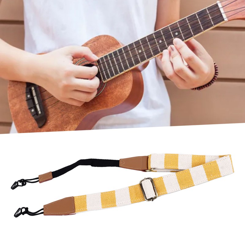 Ukulele Strap Cotton Adjustable Grid Pattern Hole Free Installation Belt