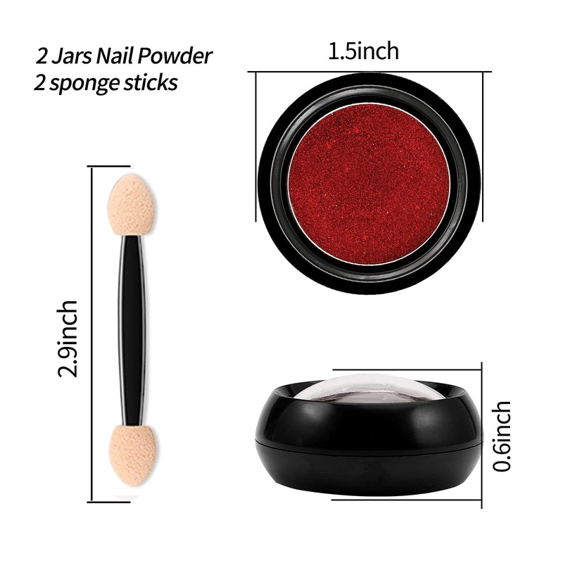 2 Boxes Red Chrome Nail Powder for Nails Art Design