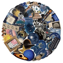 50Pcs Transparent Astronomy Stickers for Scrapbooking PET Cartoon Celestial Sticker Planet Space Stickers Colorful Galaxy Moon Sticker for Journaling Scrapbooking Favors Cosmic Decals (Space)