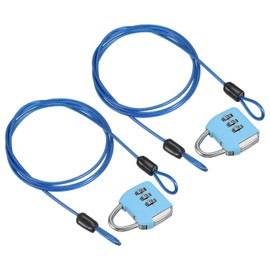 PATIKIL Security Steel Cable with 3 Digit Combination Lock, 2 Set Travel Padlock 3.3Ft Coated Safety Wire Rope Double Loop for Luggage Suitcase, Sky Blue