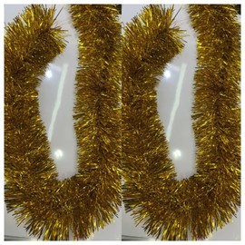 50 Feet Christmas Wreath Decorations, ENLAYER 4 Inch Width Soft Green Holiday Decor for Holiday Happy New Year Party Tree Home Office Event with 12 Red Bow Tie(4In, 2PCS) (Gold)