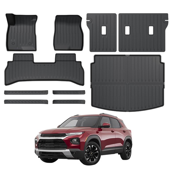 CARESA Floor Mats Cargo Liner Seat Back Cover Door Sill Protectors for 2021-2024 Chevy Trailblazer Accessories(FWD Model),All-Weather TPE Mat for Chevrolet Trailblazer
