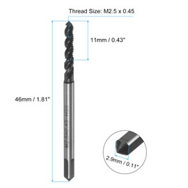 QUARKZMAN Spiral Nuts Tap M2.5 x 0.45 Nitride Coated Metric Screw Tap Fully Ground High Speed Steel 6542 Pack of 4
