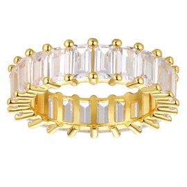 Nossa Transparent CZ Baguette Eternity Band(5 Carat) | Gold Stackable Rings Chunky Statement Wedding Ring for Her Size 4