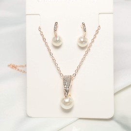 Yienate Fashion Pearl Rhinestone Necklace Chain Beads Pendant Necklace Set Exquisite Rhinestone Beads Earrings Jewellery Accessories for Women and Girls
