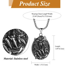 Flongo Viking Bear Necklace for Men: Oval Bear Claw Bear Head Pendant Stainless Steel Gold Silver Chain Jewellery Amulet Biker Hip Hop Punk Pagan Pirate Gifts for Men Father, Stainless Steel