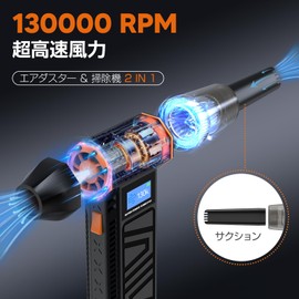 Beedove Air Duster, For Both Blowing, Ultra Small, Electric Blower, Car Wash, LCD Display, LED Light, 6,000 mAh, 4 Levels of Airflow, Brushless Motor, Overheating Protection, Air Duster, PC, Cleaning