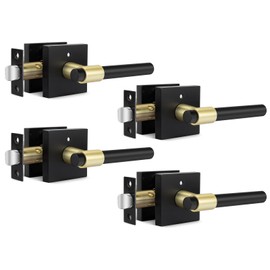 goldenwarm 4 Pack Black and Gold Interior Door Handles, Heavy Duty Privacy Door Handles Levers, Black and Gold Door Handles Interior for Bedroom and Bathroom(Square, Zinc Alloy)