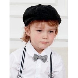 mintgreen Children's Flat Cap Baby Boys Herringbone Tweed Peaked Cap Beret Newsboy Cap, black