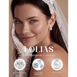 LOLIAS Moissanite Pearl Earrings for Women - 925 Sterling Silver Stud Earring - Hypoallergenic White Pearl Drop Earring Prom Wedding Bridal Earring Stud 5MM Moissanite Jewelry Gift