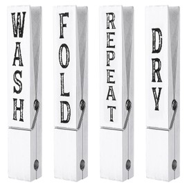 Cinnvoice 4 Pcs 11.75 Inches Giant Wooden Clothespins, Laundry Room Decorative Large Rustic Clothespin for DIY Crafts and Wall Decor, Heavy Duty Jumbo Clothes Clips with Spring for Bathroom Wall Art