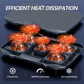 AIMIUZI Laptop Cooling Pad, Laptop Cooler Stand, Laptop Fan Cooling Pad with 5 Quiet Fans for 12-15.6 Inch Laptop Notebooks,5 Height Adjustable,2 USB Ports, Phone Stand