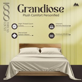 Mayfair Linen 100% Egyptian Cotton Sheets California King Size - 1000 Thread Count 6 PC Luxury 5-Star Hotel Cal King Sheets, 16" Deep Pocket Sateen Weave, Extra Soft Cooling Bed Sheet Set - Ivory