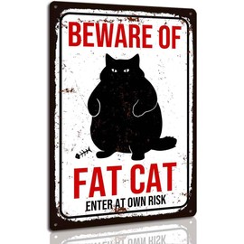 Funny Vintage Cat Metal Sign Beware of Cat Aluminum Sign Animal Decor 8 x 12 inch