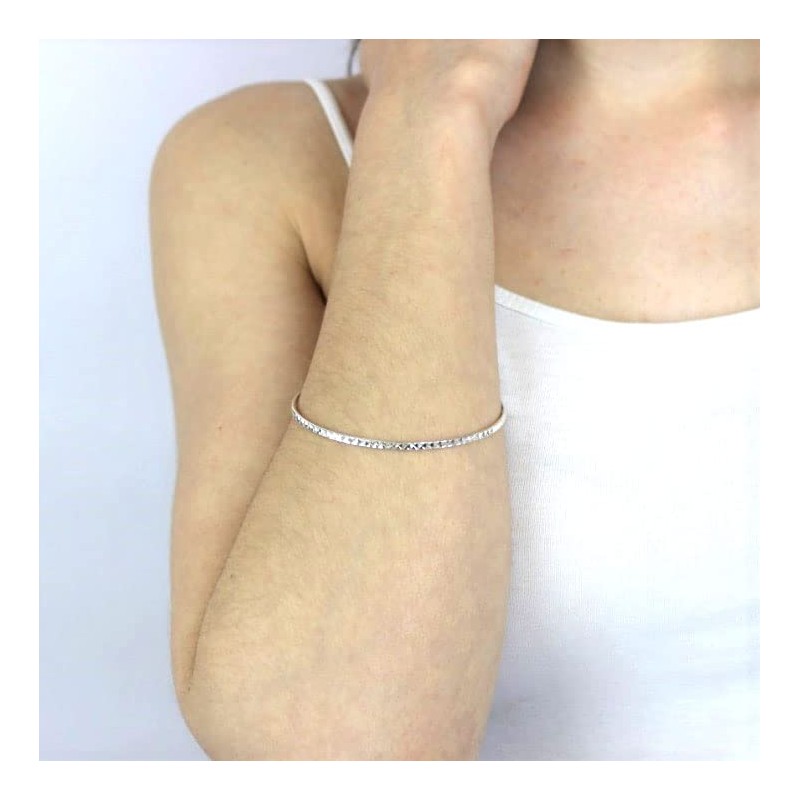 Sterling Silver Diamond Cut 66mm Stacking Bangle, Sterling Silver, Diamond