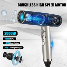 Slopehill Haartrockner mit einzigartigem b√ºrstenlosem Motor | Intelligente Fehlerdiagnose | Innovativer Mikrofilter | Oxy Active Technology | LED-Anzeige | 268g Superleicht, 2000W (Champagner Gold)