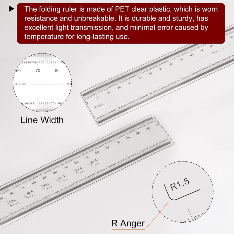 sourcing map Film Flexible Ruler 60 cm 0.1 mm Scale