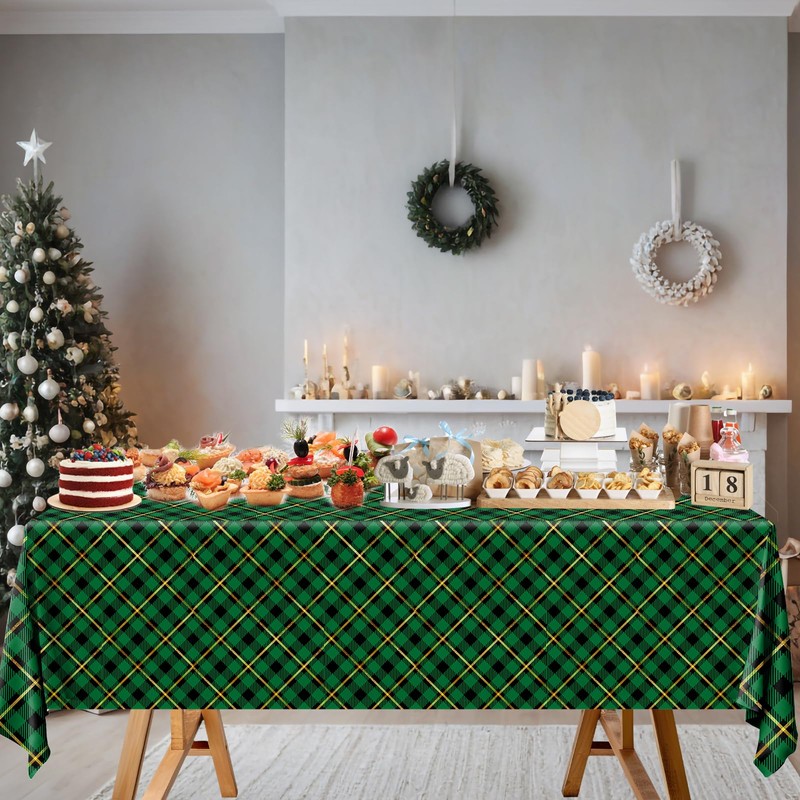OGMOGKW Buffalo Plaid Plastic Tablecloth,2Pcs Red and Green Plaid Tablecloth,