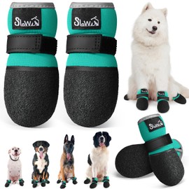 SlowTon Dog Shoes - Breathable Dog Sock Boots for Summer Hot Pavement Hardwood Floors Winter Snow, Waterproof Booties for Small Medium Large Dogs, Non-Slip Paw Protector for Outdoor Walking (Teal, 3)