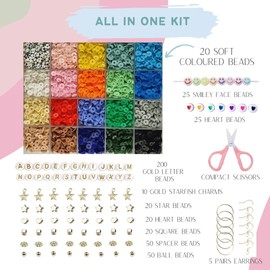 LIV&LOVE Polymer Clay Beads Set, DIY Heishi beads for jewellery making, Flat clay polymer beads for bracelet making Kit, Friendship bracelet making (PASTEL + SOFT GOLD clay bracelet clay beads kit)