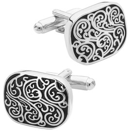 ZEEY Silver Tone Classic Cufflinks for Men with Vintage Floral Patterns Men's Cufflink Jewelry Set for Business Wedding Party Formal Events Daily Tuxedo Dress Shirt Accessories