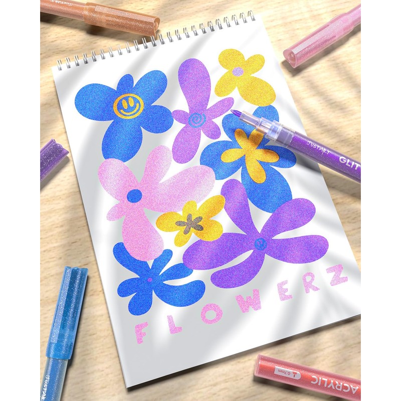 JusArt 16 Colors Glitter Paint Pens for Glass Marking, 0.7mm