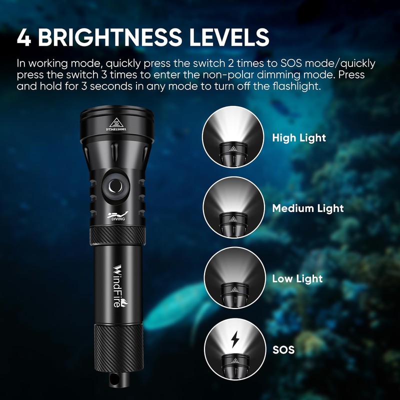 WINDFIRE Dive Lights Scuba Diving Flashlight, High-Powered Waterproof Flash Light