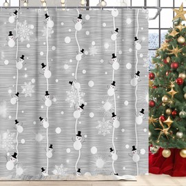 GOOESING Merry Christmas Shower Curtain, Snowman and Snowflake on Grey Background Digital Print, Fabric Bathroom Decor with Hooks, 180x180