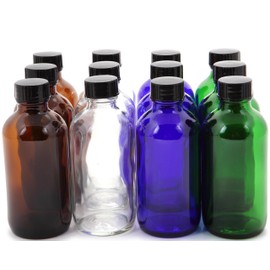 Vivaplex, 12, Assorted Colors, 4 oz Glass Bottles, with Lids