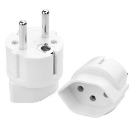 Switzerland/Liechtenstein to EU Adaptor Plug, Pack of 2, Swiss 3-Pin Plug to 2-Pin DE/FR/IT/ES Socket for Switzerland/Liechtenstein Visitors (White)