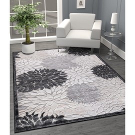 CAMILSON Indoor/Outdoor Rug, Gray 5x7 Floral Exotic Tropical Area Rugs for Indoor and Outdoor patios, Easy-Cleaning Non-Shedding Living Room, Garden and Kitchen Washable Outside Carpet (5 x 7)