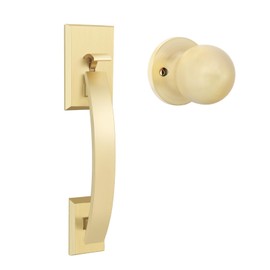 Haidms Gold Door Handle Exterior, Entry Door Handle and Reversible Handle Knob, Gold Front Entry Door Handles