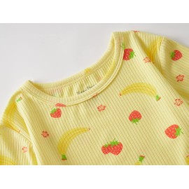 Beezizac Summer/Fall/Spring 2- Piece Strawberry Pajamas for Toddler Little Girls Ribbed Jersey Tee & Pants PJ Set Size 3T