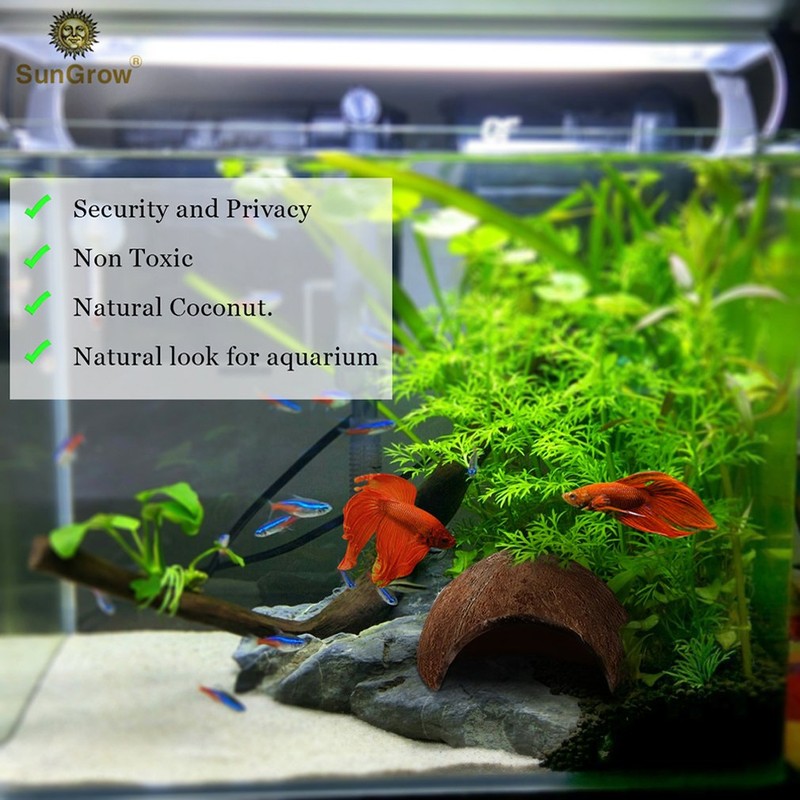 SunGrow Betta Fish Cave, Habitat Made from Coconut Shell, Soft-Textured