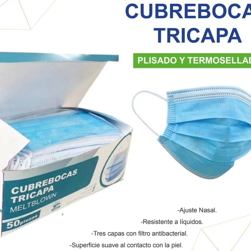 Caja Con 50 Tapabocas Cubrebocas Tricapa Termosellados