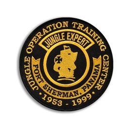 Black and Gold - Jungle Expert Commemorative Patch - US Army Jungle Operations Training Center (JOTC) 4 1/2" Green Hell Embroidered Patch Merrowed Edge and Wax Backing