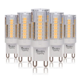 Simba Lighting G9 LED Light Bulb (5 Pack) 4W T5 40W Halogen Replacement for Pendants, Ceiling Lights, Desk Lamp, Wall Sconce, 120V JCD Bi-Pin Base Non-Dimmable, 3000K Soft White